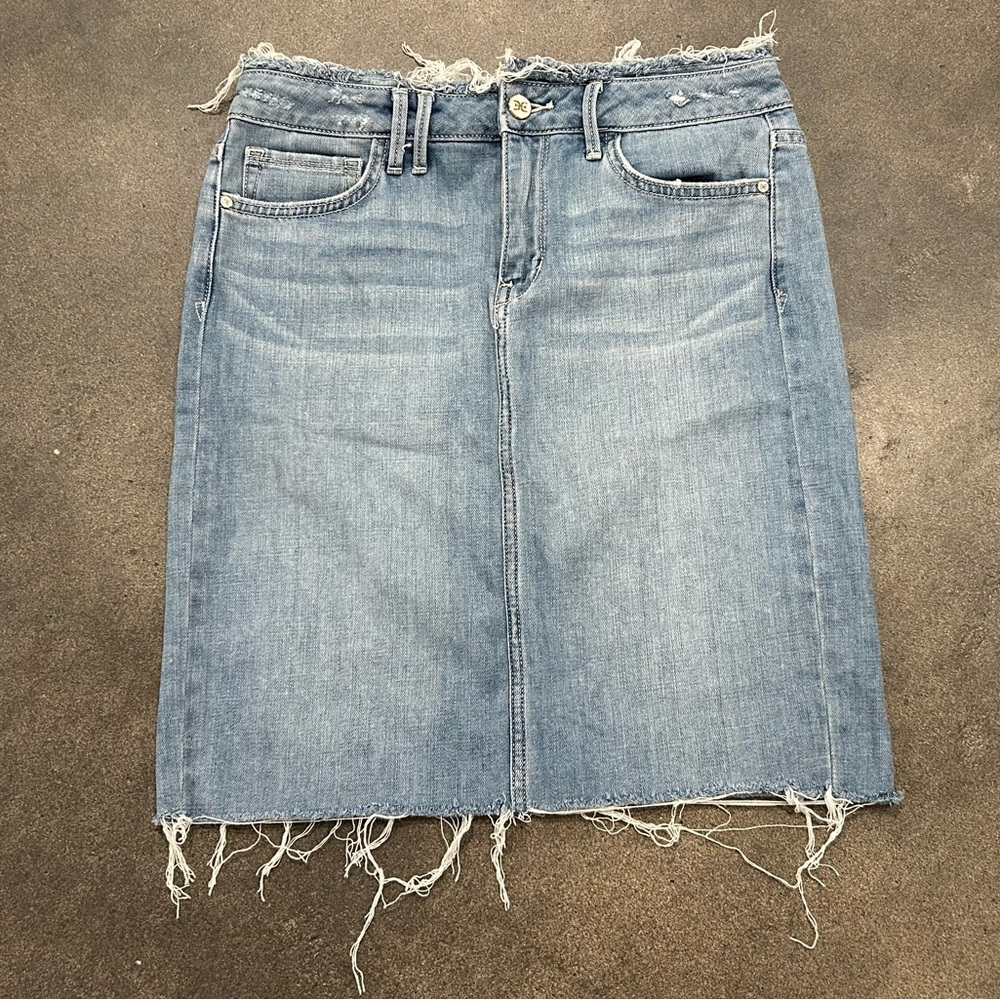Sam Edelman The Riley Skirt Denim Blue Distressed Pencil Frayed Women’s Size 28
